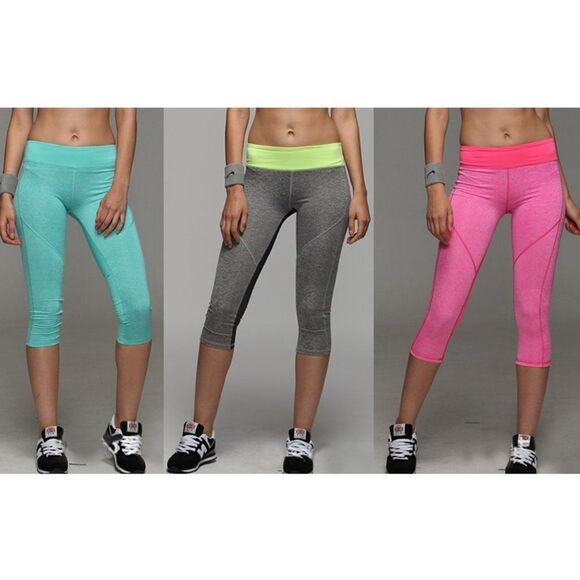 3 Quarter Yoga Workout Capri Pants  Leggings - Picture 1 of 16